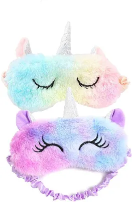 Productafbeelding van Reismasker en slaapmasker, eenhoornmotief, voor meisjes, vrouwen, kinderen, zachte pluche oogmaskers, set van 2