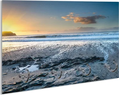 Produktbild von Wallario Handtuchhalter aus Glas, Motiv: Einsamer Strand in Cornwall  England, 30 x 20 cm mit 4 Haken