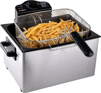 Produktbild von alpina Friteuse 5 Liter - Doppel Fritteuse mit 3 Frittierkörben - Fritöse mit einstellbarer Temperatur bis 190 °C - Deep Fryer 2000W mit Sichtfenster - Edelstahl
