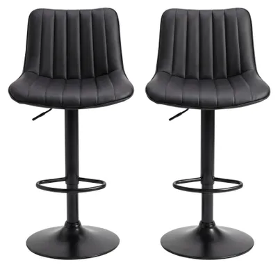 Barkruk-Set 2er, höhenverstellbar 90-110 cm, PU-Leder, schwarz
