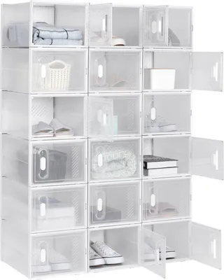 Produktbild von Happyment Schuhbox PRO – 18er Set – Transparente Sneakerboxen – Stapelbare Aufbewahrungsbox – Schuhregal – Schuhaufbewahrungssystem