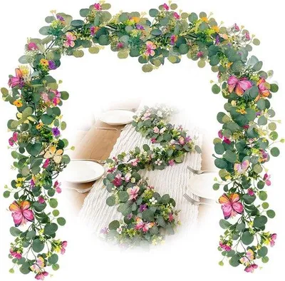 Produktbild von 2 Stück Kunstblumen Mädchen Eukalyptus mit 3D Schmetterlinge und Margiten - Hängende Dekoration für Hochzeit, Garten, Party, Wand, Tisch