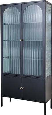 Produktbild von riess-ambiente Moderne Vitrine PARIS 180cm schwarz gold Riffelglas Metall Highboard Schrank