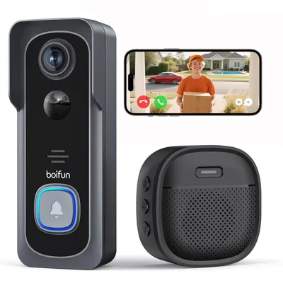 Obrázek produktu pro Boifun 2K videozvonek s kamerou, na baterie, bezdrátový zvonek, rádiový zvonek s gongem, IP66
