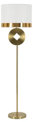 Image de Lampadaire Coin en Fer Doré avec Détail Monétaire et Abat-jour Blanc