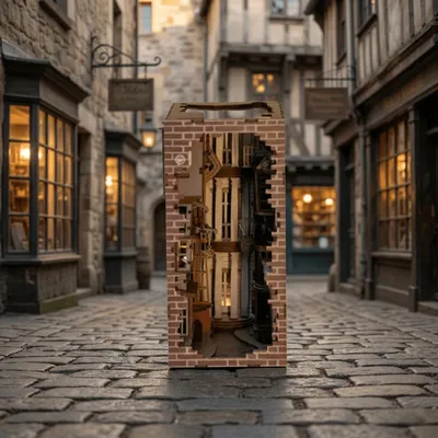 Produktbild von Revell Tiny Adventures - Harry Potter Diagon Alley | DIY Book Nook | Handgefertigte Miniaturwelten zum Zusammenbauen | 3D Puzzle aus Holz mit LED-Beleuchtung