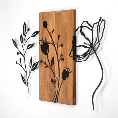 Wandaccessoire aus Holz und Metall, 58x86 cm, Walnuss/Schwarz