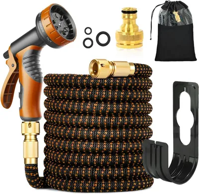 Produktbild von Gartenschlauch 30 m, orange, 3/4 Zoll und 1/2 Zoll Messinganschlüsse, mit Sprühdüse, für Garten
