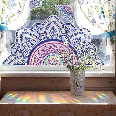 Produktbild von Regenbogen Prisma Fensterfolie Blumen Vogelschutz Anti-Kollision Folie für Schiebetüren