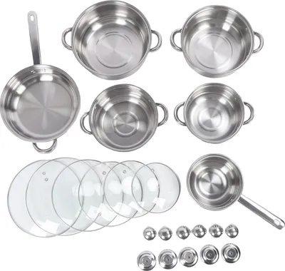 Obrázek produktu pro 6dílná sada hrnců a pánví z nerezové oceli, rovnoměrný ohřev, zahuštěné, snadno čistitelné nádobí s poklicí do kuchyně