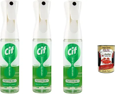 Produktbild von Cif Infinite + Clean Tutto in 1 Clean Lime & Fiori Bianchi 280 ml, Mehrzweck-Oberflächenreiniger, 3 x 280 ml + Italian Gourmet polpa 400 g