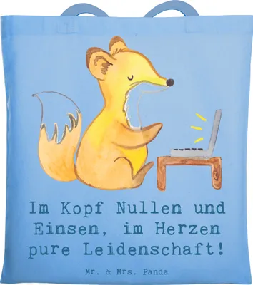 Produktbild von Mr. & Mrs. Panda Shopping Tasche Programmierer Herz - Sky Blue - Geschenk, Berufspassion, Leidenschaft, Beruf, Schultasche, Berufsgestaltung, Programmiersprachen