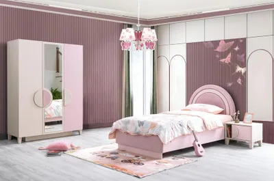 Immagine prodotto di Set camera bambini Lettino Comodino Moderno Armadio rosa Mobili
