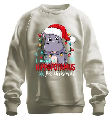 Obrázok produktu pre Chcem hrocha na Vianoce lustiges Nilpferd Geschenk Uni mikina Pullover, Natur, XL