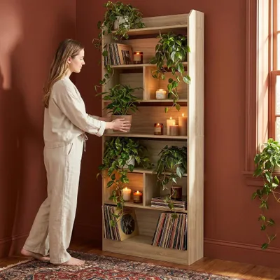 Produktbild von Bücherregal mit 7 Fächern, 24 x 60 x 199,2 cm, Eichenbeige | Bücherschrank, Standregal, Aufbewahrungsregal, für Wohnzimmer Büro Schlafzimmer