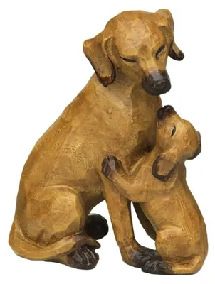 Produktbild von Deko Skulptur sitzend Hund mit Welpen Hundefigur braun