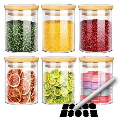 Produktbild von Set aus 6 Glasbehältern mit Bambusdeckeln
