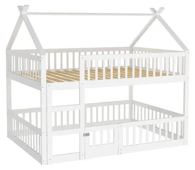 Productafbeelding van Kinderekkerbed - Stapelbed van massief hout - Met trap - Voor zelfmontage - 90 x 200 cm - Wit