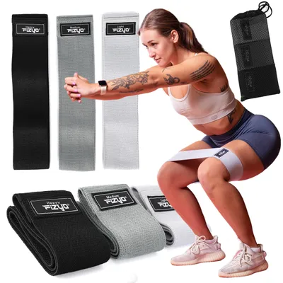 Obrázok produktu pre Sada 3× silné odporové gumy na cvičenie – textilné bedrové pásy fitness – sivé