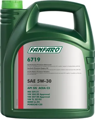 Produktbild von 5 Liter FANFARO 5W-30 6719 MB 229.51, VW 504 00, VW 507 00, Porsche C30, BMW
