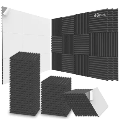 Productafbeelding van Akoestische schuimplaten 30x30 cm, 48 stuks, zelfklevend, geluiddichte wandpanelen, voor studio