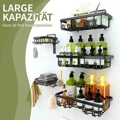 Produktbild von Famanu Badezimmerregal Set - Wandregal ohne Bohren, 5-teilig