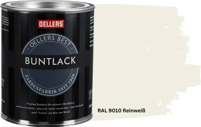 Produktbild von OELLERS Premium Buntlack 1L RAL 9010 Reinweiß Metalllack Holzlack Schutzlack Kunstharz glänzend