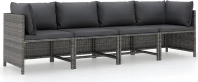 Produktbild von 4-Sitzer-Gartensofa mit Kissen Grau Poly Rattan