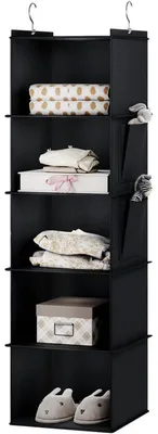 Productafbeelding van Hangplank voor kledingkast, organizer met 5 vakken, 30x30x100 cm, zwart, vlies/MDF met bamboe versteviging