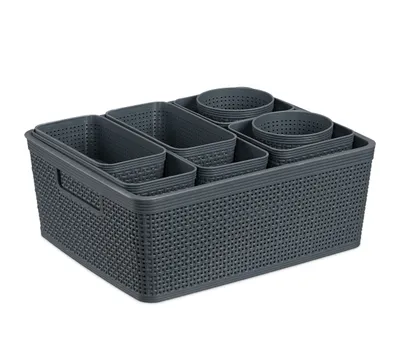 Image de Lot de 10 organiseurs de tiroirs Relaxdays, séparateurs de tiroirs, différentes tailles, système de rangement, bacs de séparation en plastique, gris