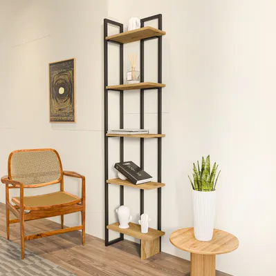Image de Étagère d'angle Decorotika Alice, hauteur 180 cm | Noir et chêne oud