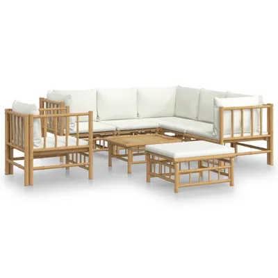 Produktbild von vidaXL 8-tlg. Garten-Lounge-Set mit Cremeweißen Kissen Bambus