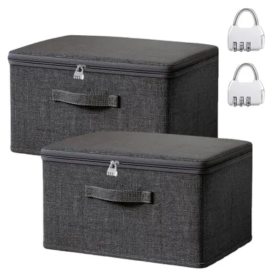 Produktbild von 2 Stück Abschließbare Aufbewahrungsbox mit Deckel, Faltbare Kiste in Grau, Organizer für Bettdecken und Kleidung (L)