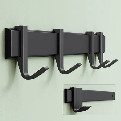 Produktbild von Mai & Mai Kleiderhaken Wandgarderobe Wandhaken aus Aluminium mit 4 Verschiebbare Garderobenleiste Garderobenhaken 40cm Matt schwarz Stalo-12