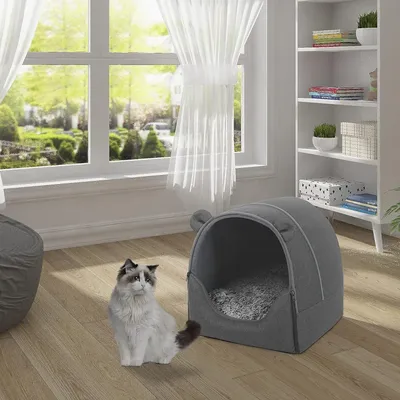 Produktbild von EUGAD Hundehaus Katzenhaus mit Matte Kissen Grau, 45 x 40 x 45 cm