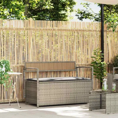 Produktbild von Möbel Gartenbank mit Stauraum und Kissen Hellgrau Poly Rattan - Gartenbänke CC4517