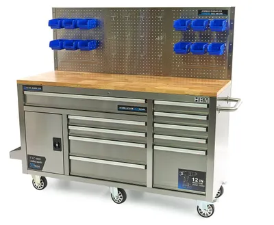Produktbild von 158 cm 10-Tonnen Werkbank mit Tür und Hintertür - Stahl.