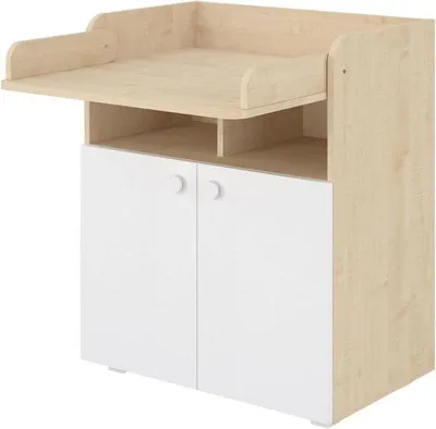 Productafbeelding van Babycommode - Luierstation - Babyverzorging - Opvouwbaar verschoonblad - 70 x 47 x 86 cm - Wit met hout