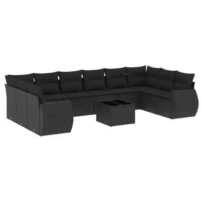 Produktbild von vidaXL 11-tlg. Garten-Sofagarnitur mit Kissen Schwarz Poly Rattan