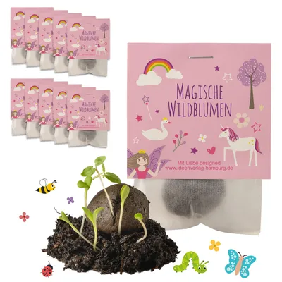 Produktbild von Ideenverlag Hamburg - 10 „Einhorn“ Samenbomben im Tütchen mit Wildblumensaatgut | Nachhaltiges Mitgebsel für Kindergeburtstage & magisches Naturgesche