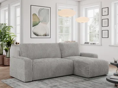 Produktbild von Cord Sofa, Cord Couch, Sofa L-Form mit Schlaffunktion und Bettkasten, Schlafsofa Cord, Ecksofa, Eckcouch, Couchgarnitur Ecke Bettcouch - Argos - Hellgrau Cord