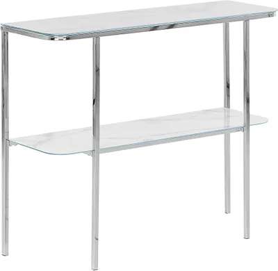 Obrázek produktu pro BELIANI Konzolový stolek bílá stříbrná tvrzené sklo kov 100 x 33 cm mramorový efekt glam moderní obývák ložnice chodba