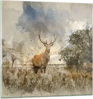 Produktbild von Bilder auf glas - rotwild natur - 30x30cm - Glasbilder - Wandbilder - Bilder - Kunstdruck - zum Aufhängen bereit - Wanddekoration aus Glas - Glas Bilder - Wandbild auf Glas - Einteilig - GAC30x30-3465
