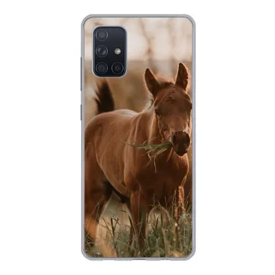 Produktbild von MuchoWow® Handyhülle Schutzhülle Hülle für Samsung Galaxy A51 Pferd - Sonne - Gras Silikon Softcase Handy Hülle - Schutzabdeckung