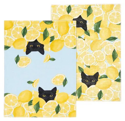 2 Geschirrtücher Katzen Zitronen 45x65 cm bedruckt