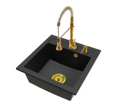 Produktbild von Küchenspüle Einbauspüle 1 Becken mit SPIRAL Armatur Gold