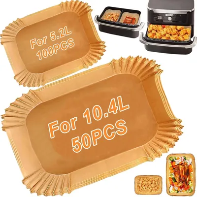 Obrázok produktu pre Pergamenový papier na fritovanie teplým vzduchom, 150 kusov, obdĺžnikový, vhodný pre modely Ninja AF500EU, AF500EUCP, Cecotec 9000, Dual Zone 5,2L, 10L a 10,4L