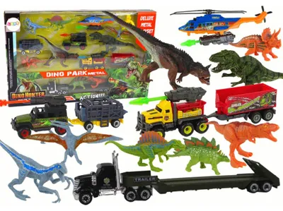 Produktbild von Leantoys Hubschrauber-Dinosaurier-Fahrzeugset, 8 bunte Teile