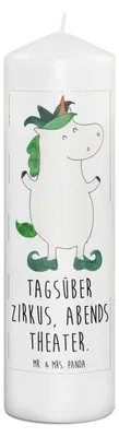 Produktbild von Mr. & Mrs. Panda Kerze Einhorn Joker 29 x 8 cm XL - Weiß - Geschenk, Erinnerungskerze, Einhörner, Unicorn, Erinnerungslicht, Mittelalter, Blockkerze, Gaukler, Bedruckte