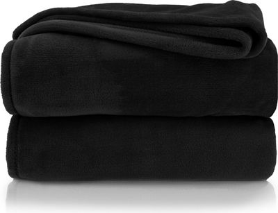 heimtexland ® Kuscheldecke SUPER SOFT Wohndecke Uni Flanell  Decke XXL Pärchen Sofadecke Typ380 Schwarz 240 x 220 cm